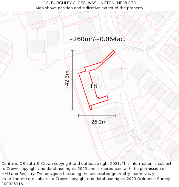 18, BURGHLEY CLOSE, WASHINGTON, NE38 8BR: Plot and title map