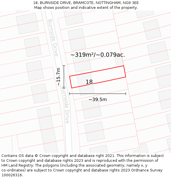 18, BURNSIDE DRIVE, BRAMCOTE, NOTTINGHAM, NG9 3EE: Plot and title map