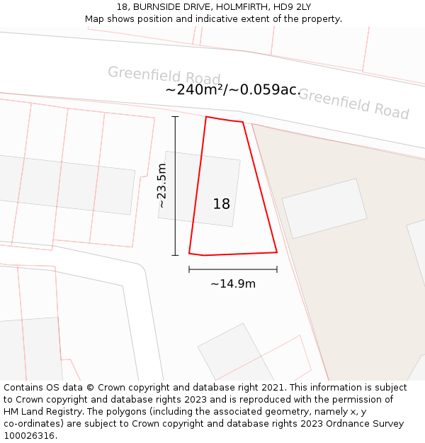 18, BURNSIDE DRIVE, HOLMFIRTH, HD9 2LY: Plot and title map