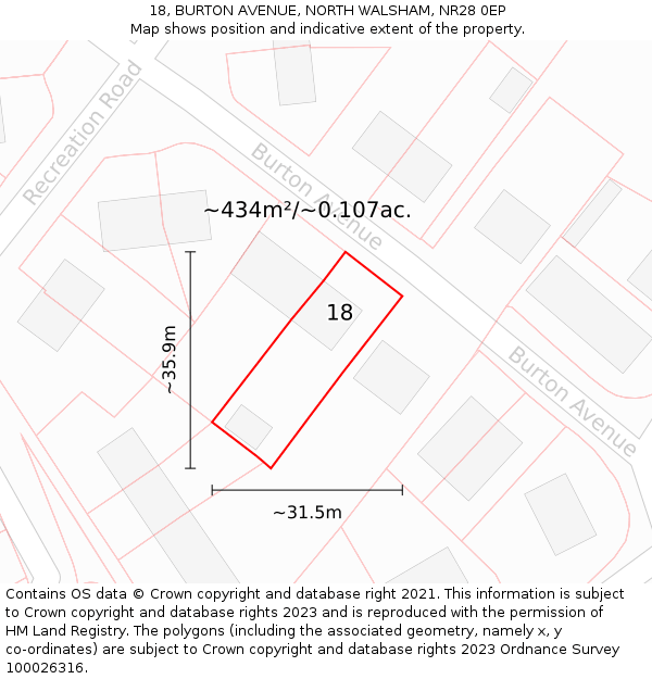 18, BURTON AVENUE, NORTH WALSHAM, NR28 0EP: Plot and title map