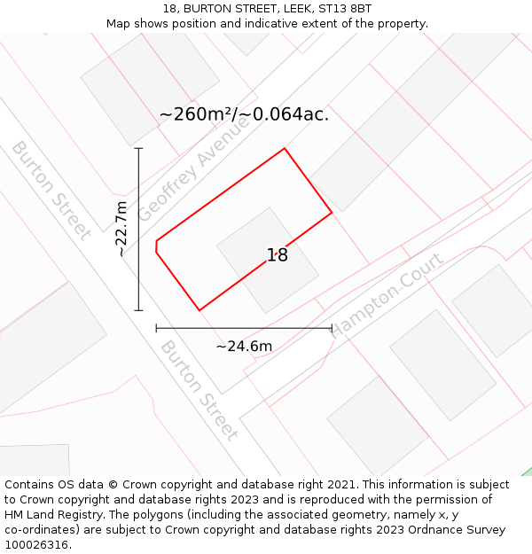 18, BURTON STREET, LEEK, ST13 8BT: Plot and title map