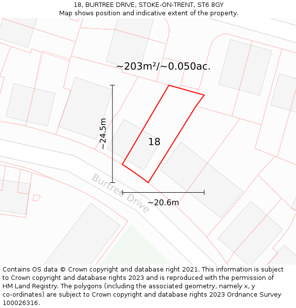 18, BURTREE DRIVE, STOKE-ON-TRENT, ST6 8GY: Plot and title map