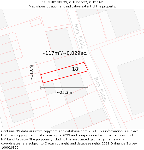 18, BURY FIELDS, GUILDFORD, GU2 4AZ: Plot and title map