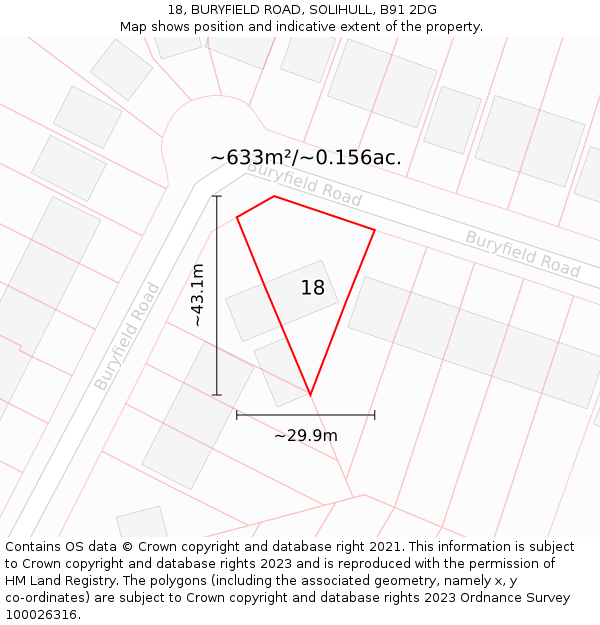 18, BURYFIELD ROAD, SOLIHULL, B91 2DG: Plot and title map
