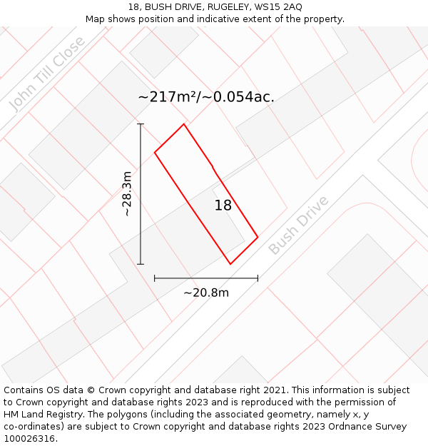 18, BUSH DRIVE, RUGELEY, WS15 2AQ: Plot and title map