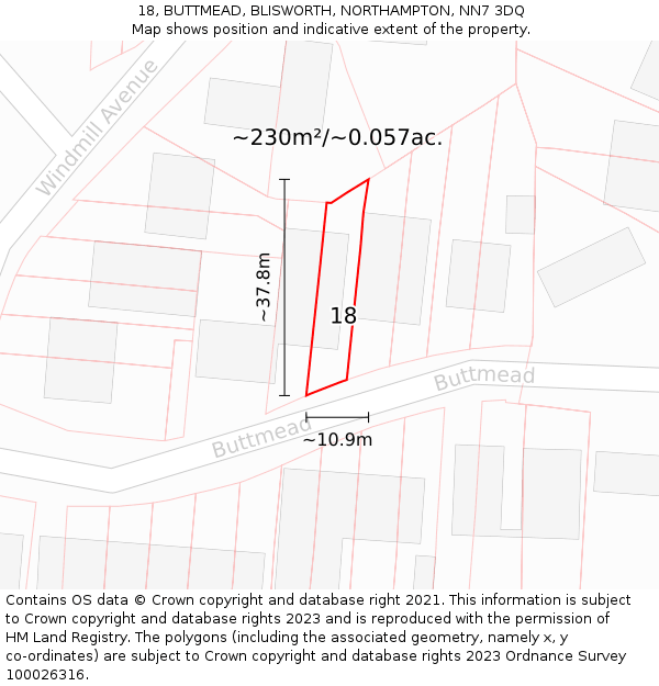 18, BUTTMEAD, BLISWORTH, NORTHAMPTON, NN7 3DQ: Plot and title map