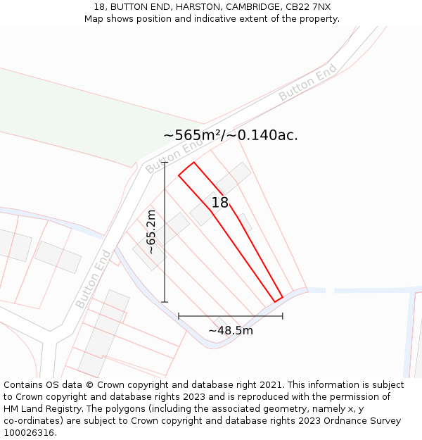 18, BUTTON END, HARSTON, CAMBRIDGE, CB22 7NX: Plot and title map