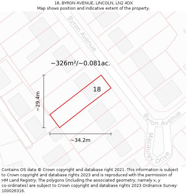 18, BYRON AVENUE, LINCOLN, LN2 4DX: Plot and title map