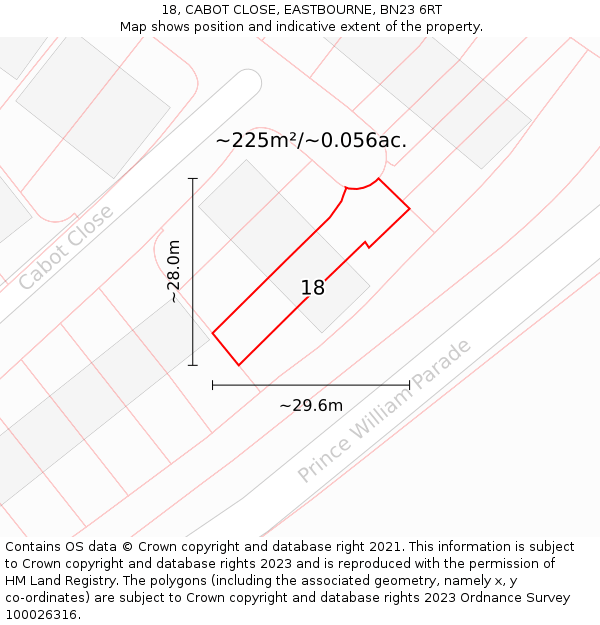 18, CABOT CLOSE, EASTBOURNE, BN23 6RT: Plot and title map