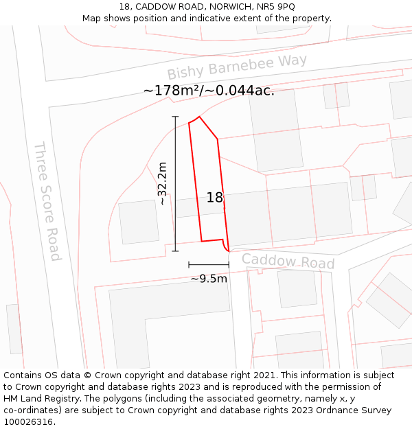 18, CADDOW ROAD, NORWICH, NR5 9PQ: Plot and title map