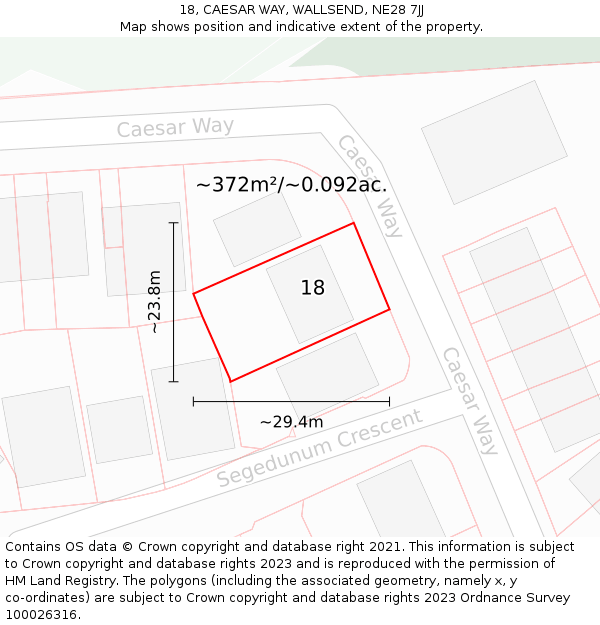 18, CAESAR WAY, WALLSEND, NE28 7JJ: Plot and title map
