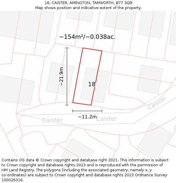 18, CAISTER, AMINGTON, TAMWORTH, B77 3QB: Plot and title map