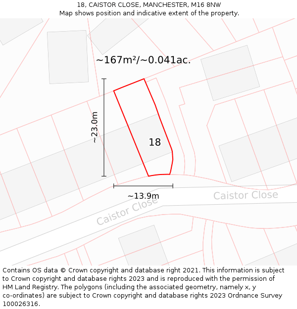 18, CAISTOR CLOSE, MANCHESTER, M16 8NW: Plot and title map