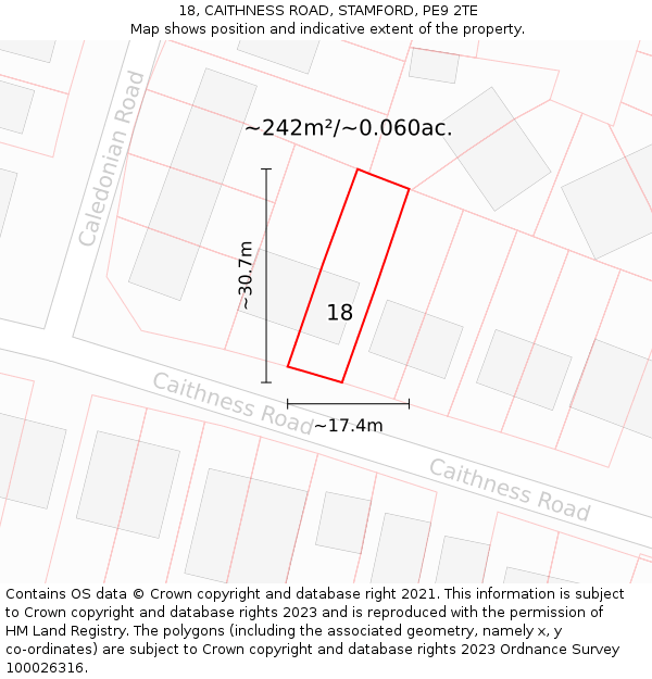 18, CAITHNESS ROAD, STAMFORD, PE9 2TE: Plot and title map