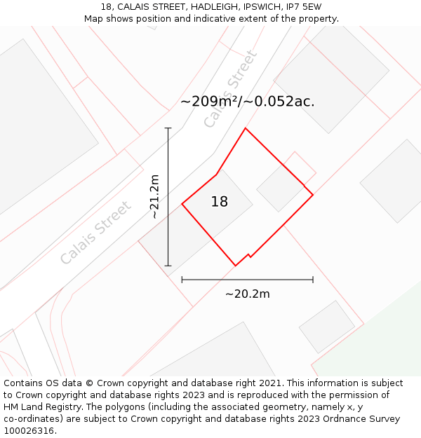 18, CALAIS STREET, HADLEIGH, IPSWICH, IP7 5EW: Plot and title map