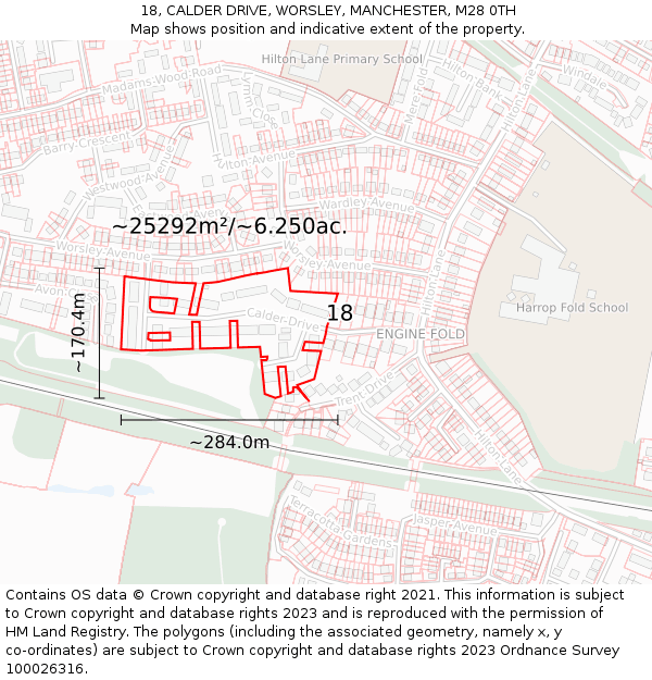 18, CALDER DRIVE, WORSLEY, MANCHESTER, M28 0TH: Plot and title map