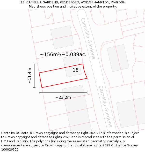 18, CAMELLIA GARDENS, PENDEFORD, WOLVERHAMPTON, WV9 5SH: Plot and title map