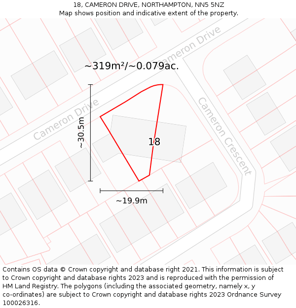 18, CAMERON DRIVE, NORTHAMPTON, NN5 5NZ: Plot and title map