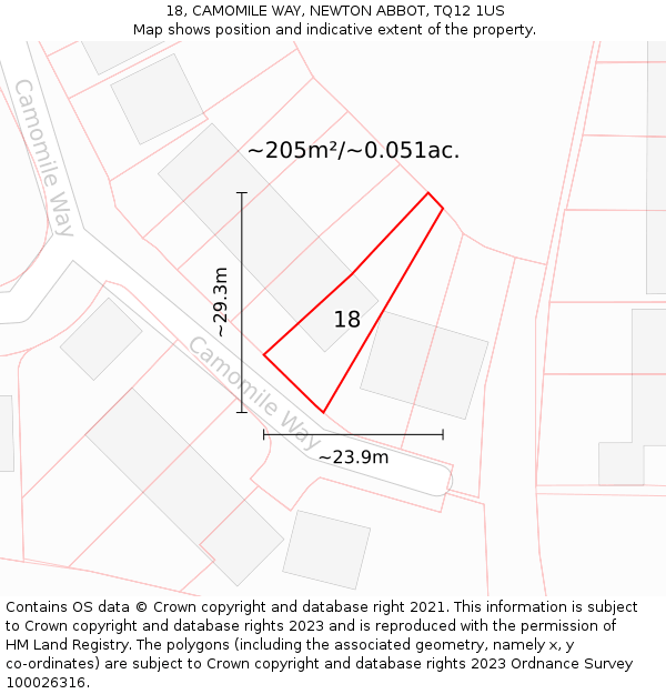18, CAMOMILE WAY, NEWTON ABBOT, TQ12 1US: Plot and title map