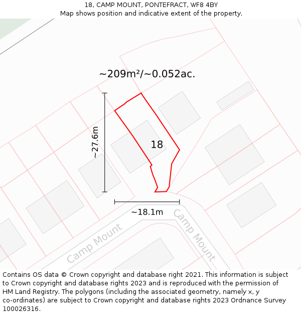 18, CAMP MOUNT, PONTEFRACT, WF8 4BY: Plot and title map