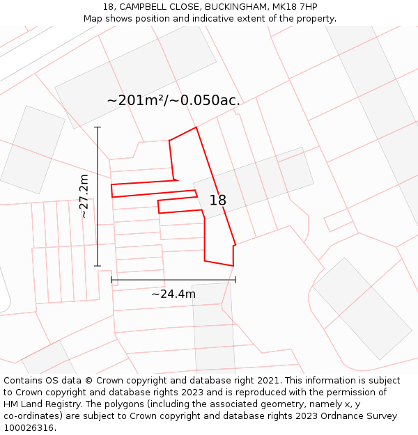 18, CAMPBELL CLOSE, BUCKINGHAM, MK18 7HP: Plot and title map