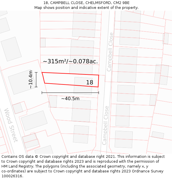 18, CAMPBELL CLOSE, CHELMSFORD, CM2 9BE: Plot and title map