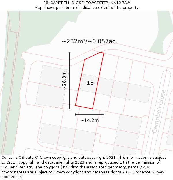 18, CAMPBELL CLOSE, TOWCESTER, NN12 7AW: Plot and title map