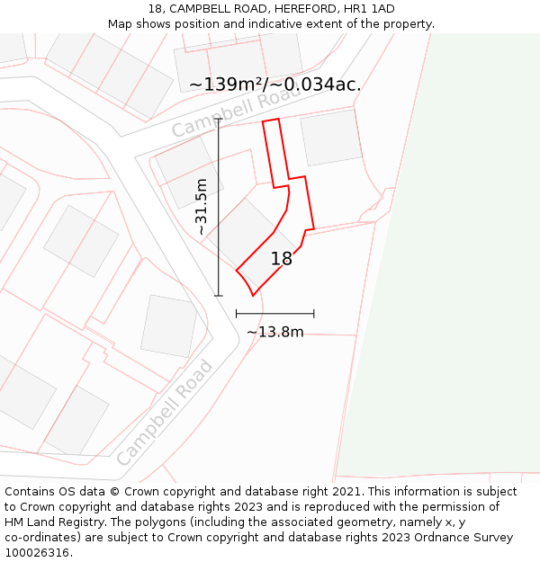 18, CAMPBELL ROAD, HEREFORD, HR1 1AD: Plot and title map