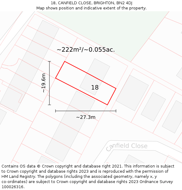 18, CANFIELD CLOSE, BRIGHTON, BN2 4DJ: Plot and title map