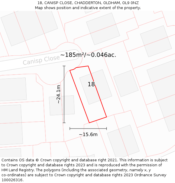 18, CANISP CLOSE, CHADDERTON, OLDHAM, OL9 0NZ: Plot and title map