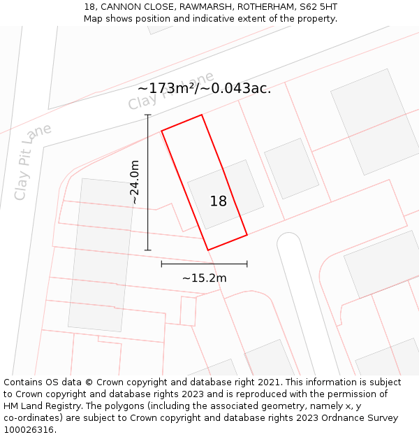 18, CANNON CLOSE, RAWMARSH, ROTHERHAM, S62 5HT: Plot and title map