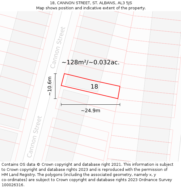 18, CANNON STREET, ST. ALBANS, AL3 5JS: Plot and title map