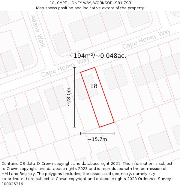 18, CAPE HONEY WAY, WORKSOP, S81 7SR: Plot and title map