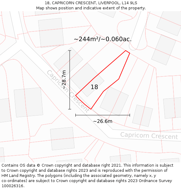18, CAPRICORN CRESCENT, LIVERPOOL, L14 9LS: Plot and title map