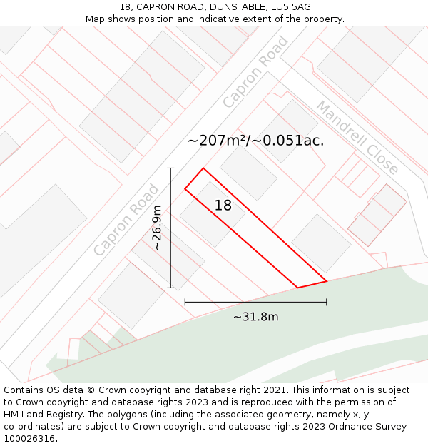 18, CAPRON ROAD, DUNSTABLE, LU5 5AG: Plot and title map