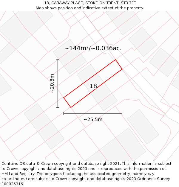 18, CARAWAY PLACE, STOKE-ON-TRENT, ST3 7FE: Plot and title map