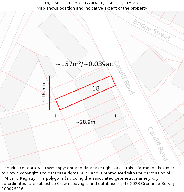 18, CARDIFF ROAD, LLANDAFF, CARDIFF, CF5 2DR: Plot and title map