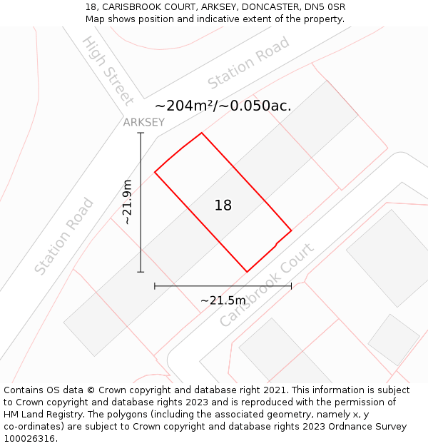 18, CARISBROOK COURT, ARKSEY, DONCASTER, DN5 0SR: Plot and title map