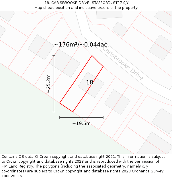 18, CARISBROOKE DRIVE, STAFFORD, ST17 9JY: Plot and title map