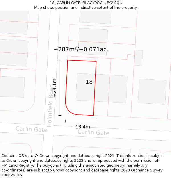 18, CARLIN GATE, BLACKPOOL, FY2 9QU: Plot and title map