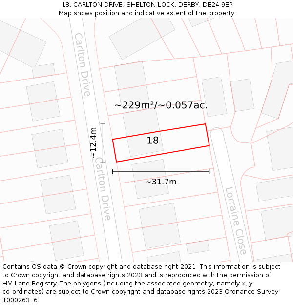 18, CARLTON DRIVE, SHELTON LOCK, DERBY, DE24 9EP: Plot and title map