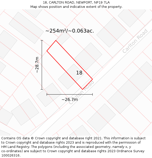 18, CARLTON ROAD, NEWPORT, NP19 7LA: Plot and title map