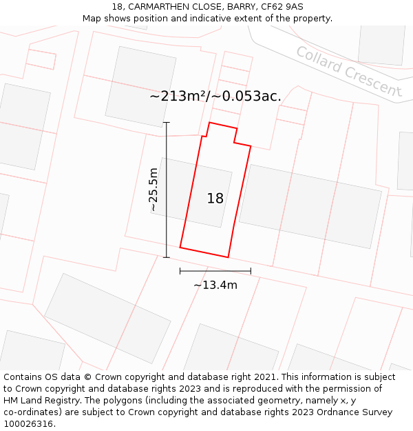 18, CARMARTHEN CLOSE, BARRY, CF62 9AS: Plot and title map
