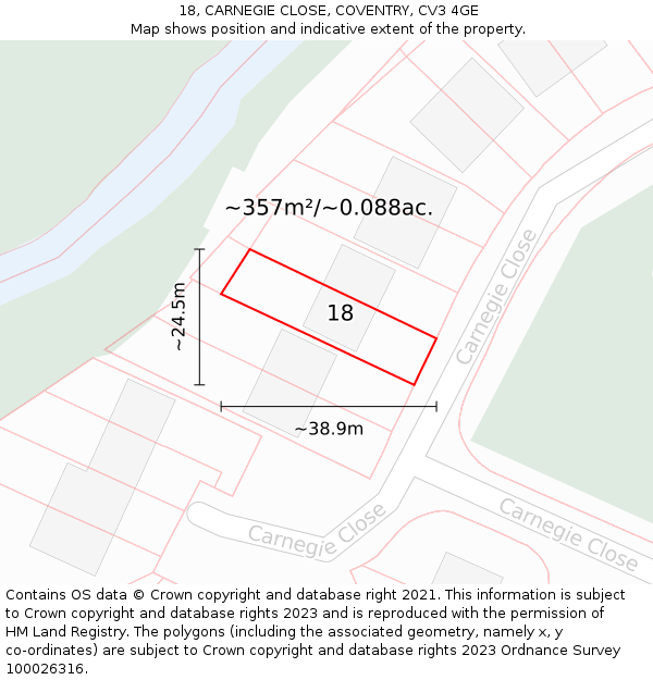 18, CARNEGIE CLOSE, COVENTRY, CV3 4GE: Plot and title map