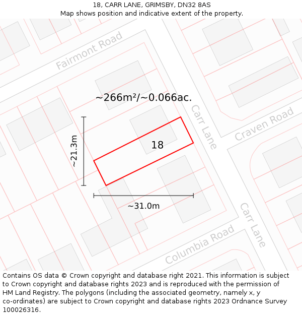 18, CARR LANE, GRIMSBY, DN32 8AS: Plot and title map