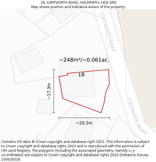 18, CARTWORTH ROAD, HOLMFIRTH, HD9 2RQ: Plot and title map