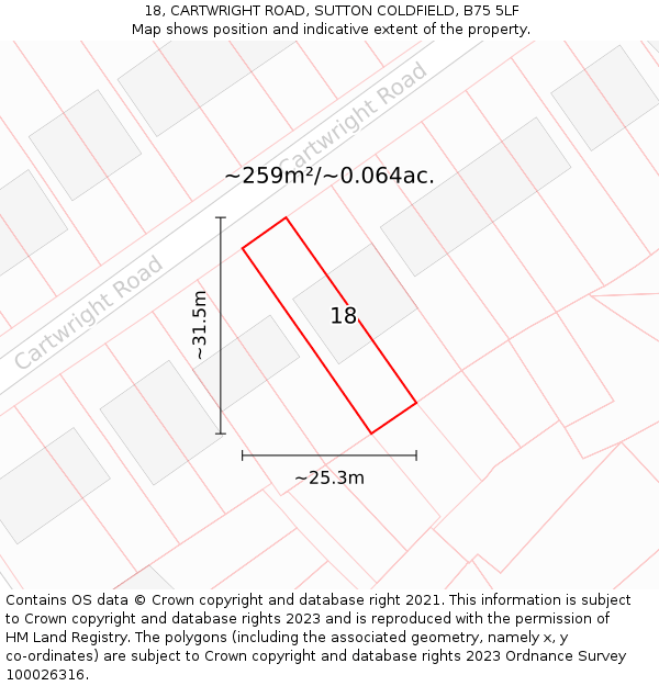18, CARTWRIGHT ROAD, SUTTON COLDFIELD, B75 5LF: Plot and title map
