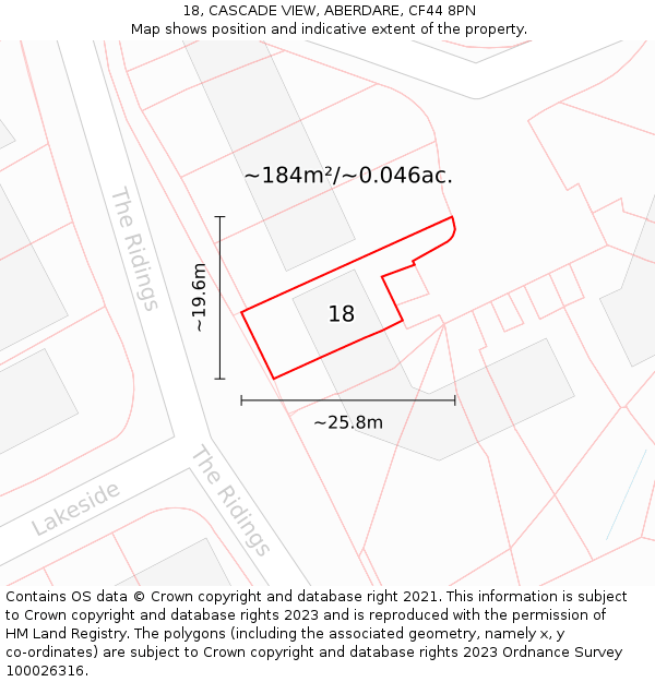 18, CASCADE VIEW, ABERDARE, CF44 8PN: Plot and title map