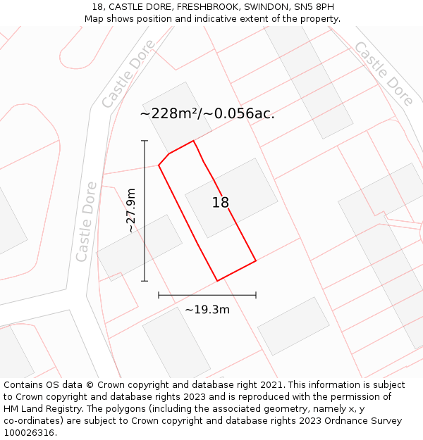 18, CASTLE DORE, FRESHBROOK, SWINDON, SN5 8PH: Plot and title map