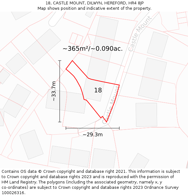 18, CASTLE MOUNT, DILWYN, HEREFORD, HR4 8JP: Plot and title map